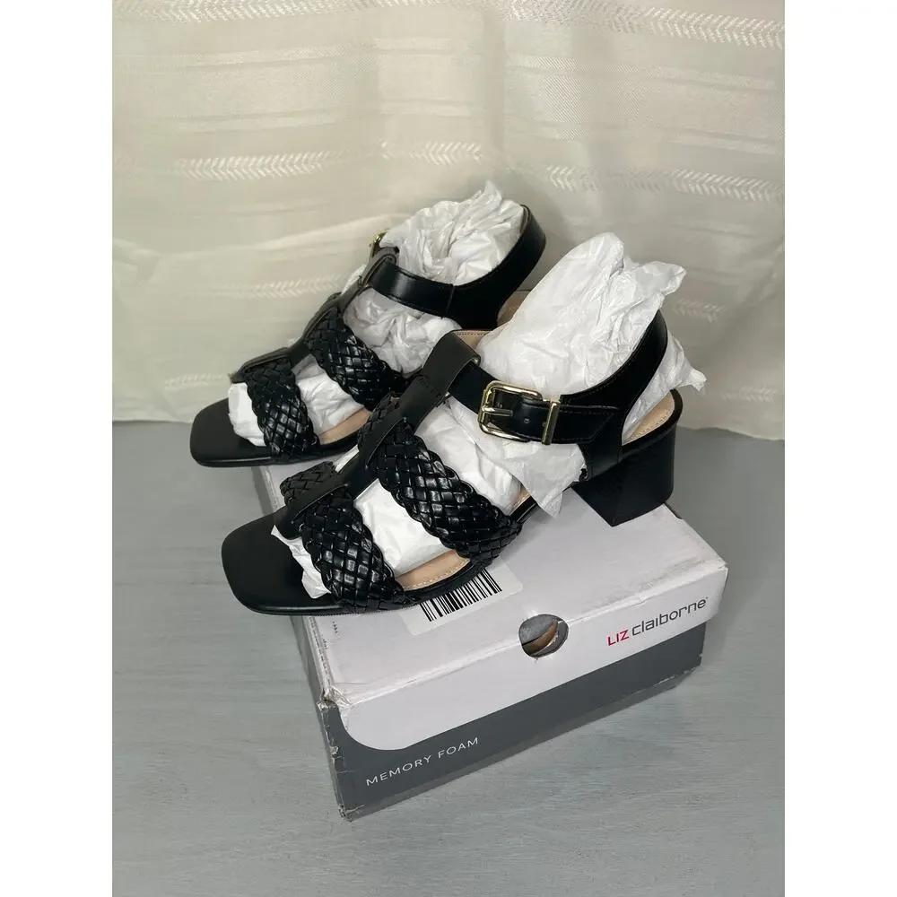 Liz Claiborne Clegan Heeled Sandals Black Womens Size 9 Wide